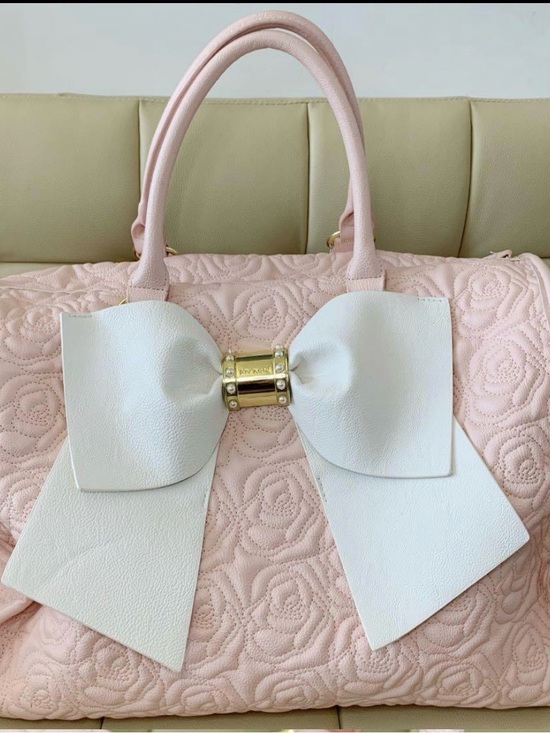 Betsey Johnson Handbags - Betsey Johnson Pink Quilted Rose Tote with White Bow and Gold Accent